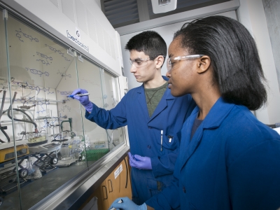 two students in lab